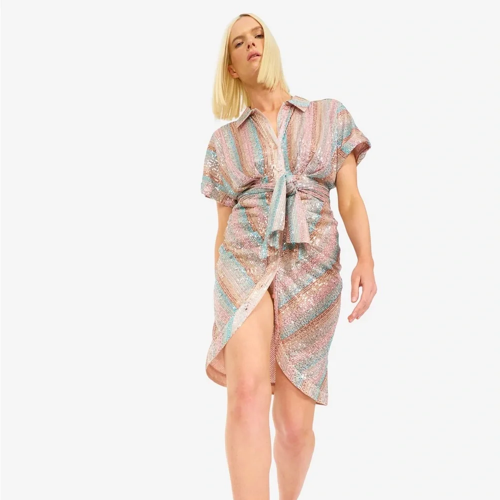 LE SUPERBE MINI MIKO DRESS AQUA RAINBOW size 4 NWT $495๐ - Picture 6 of 14